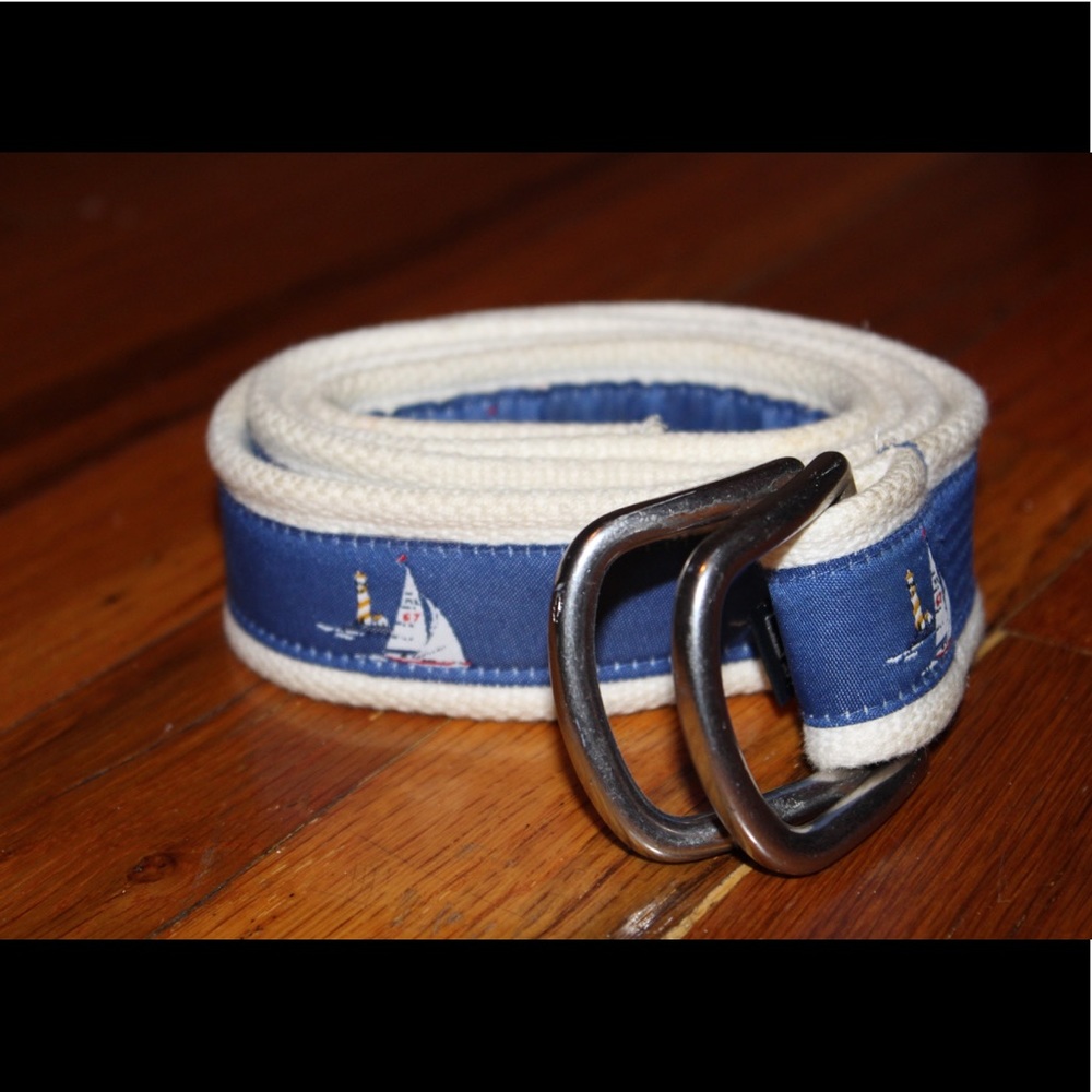 Blue and White Sailboat Polo RL Cloth Strap Belt